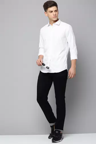men's long sleeves solid white shirt