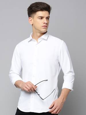 men's long sleeves solid white shirt 1