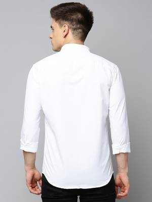 men's long sleeves solid white shirt 4