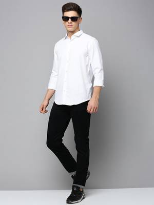 men's long sleeves solid white shirt 5