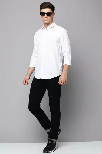 men's long sleeves solid white shirt
