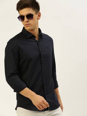 men's long sleeves solid navy blue shirt 1
