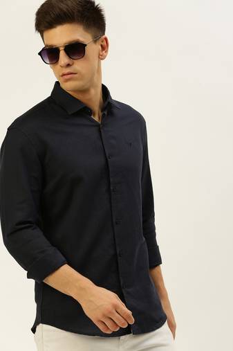 men's long sleeves solid navy blue shirt