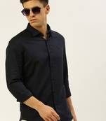 men's long sleeves solid navy blue shirt