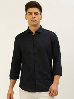 men's long sleeves solid navy blue shirt 2