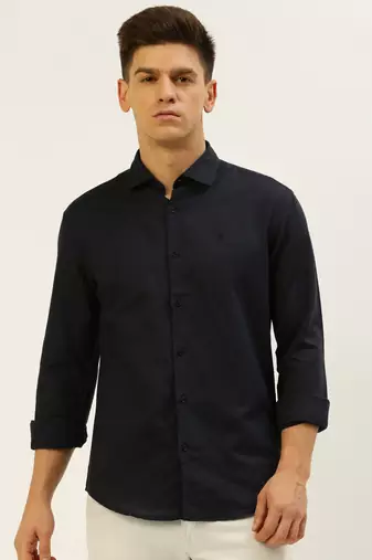men's long sleeves solid navy blue shirt