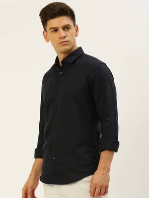 men's long sleeves solid navy blue shirt 3