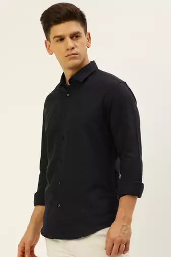 men's long sleeves solid navy blue shirt