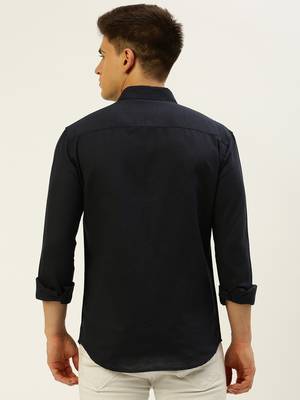 men's long sleeves solid navy blue shirt 4