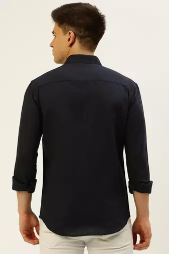 men's long sleeves solid navy blue shirt
