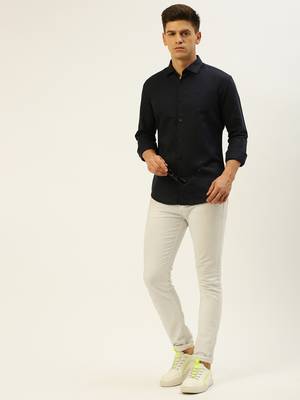 men's long sleeves solid navy blue shirt 5