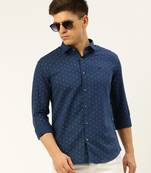 men's long sleeves geometric navy blue shirt