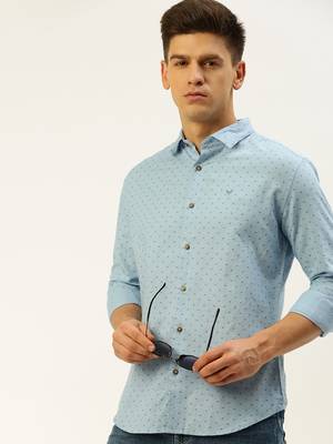 men's long sleeves geometric blue shirt 1