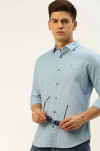 men's long sleeves geometric blue shirt