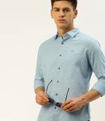 men's long sleeves geometric blue shirt