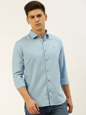 men's long sleeves geometric blue shirt 2