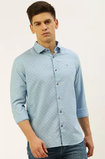 men's long sleeves geometric blue shirt