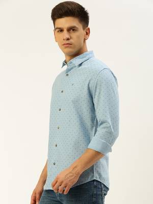 men's long sleeves geometric blue shirt 3