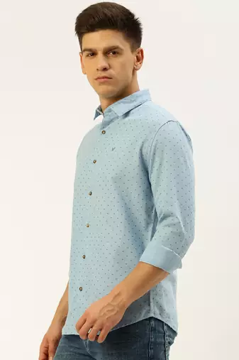 men's long sleeves geometric blue shirt
