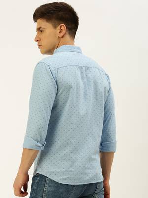 men's long sleeves geometric blue shirt 4
