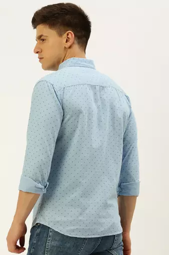 men's long sleeves geometric blue shirt