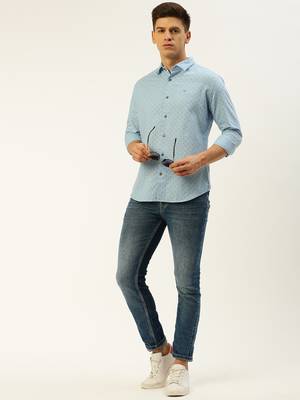 men's long sleeves geometric blue shirt 5