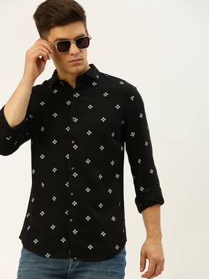 men's long sleeves ethnic motifs black shirt 1