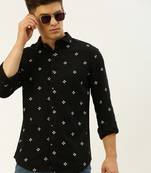 men's long sleeves ethnic motifs black shirt