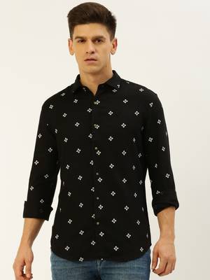 men's long sleeves ethnic motifs black shirt 2