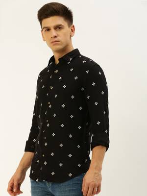 men's long sleeves ethnic motifs black shirt 3