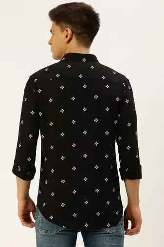 men's long sleeves ethnic motifs black shirt