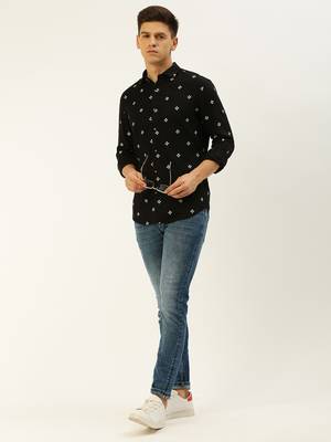 men's long sleeves ethnic motifs black shirt 5