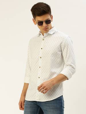 men's long sleeves geometric white shirt 1