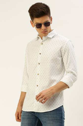 men's long sleeves geometric white shirt
