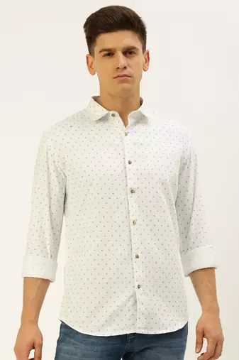 men's long sleeves geometric white shirt
