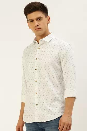 men's long sleeves geometric white shirt
