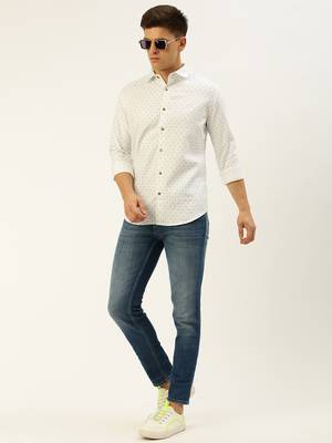 men's long sleeves geometric white shirt 5