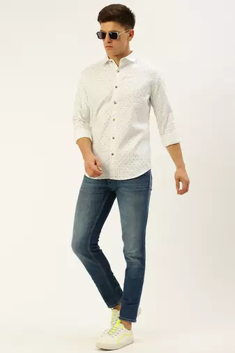 men's long sleeves geometric white shirt