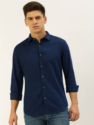 men's long sleeves polka dots navy blue shirt 2