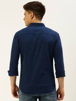 men's long sleeves polka dots navy blue shirt 4