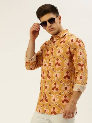 men's long sleeves abstract mustard shirt 1