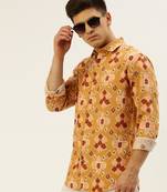 men's long sleeves abstract mustard shirt