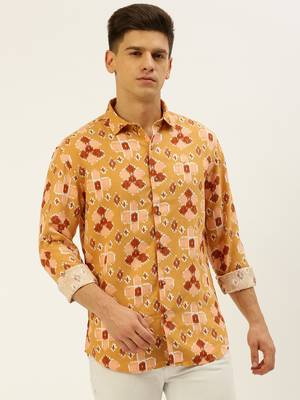 men's long sleeves abstract mustard shirt 2