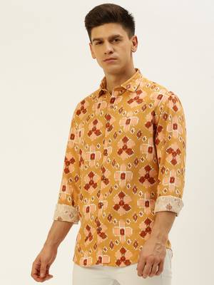 men's long sleeves abstract mustard shirt 3