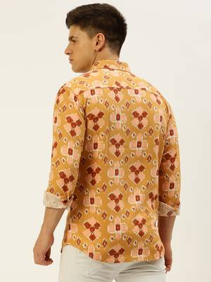 men's long sleeves abstract mustard shirt 4