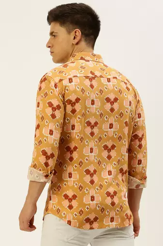 men's long sleeves abstract mustard shirt