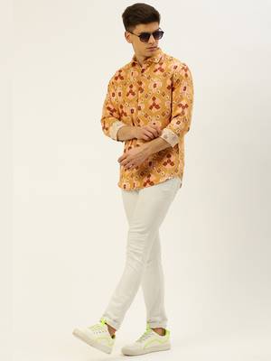 men's long sleeves abstract mustard shirt 5