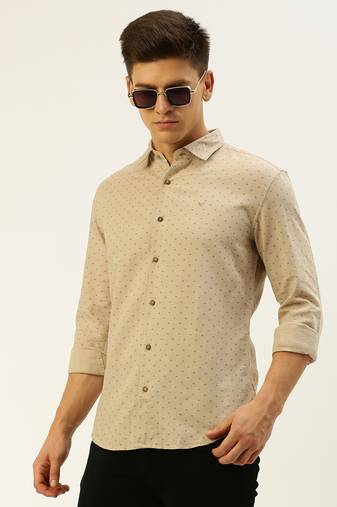 men's long sleeves geometric beige shirt