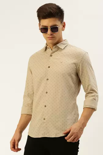 men's long sleeves geometric beige shirt