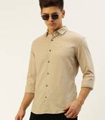 men's long sleeves geometric beige shirt